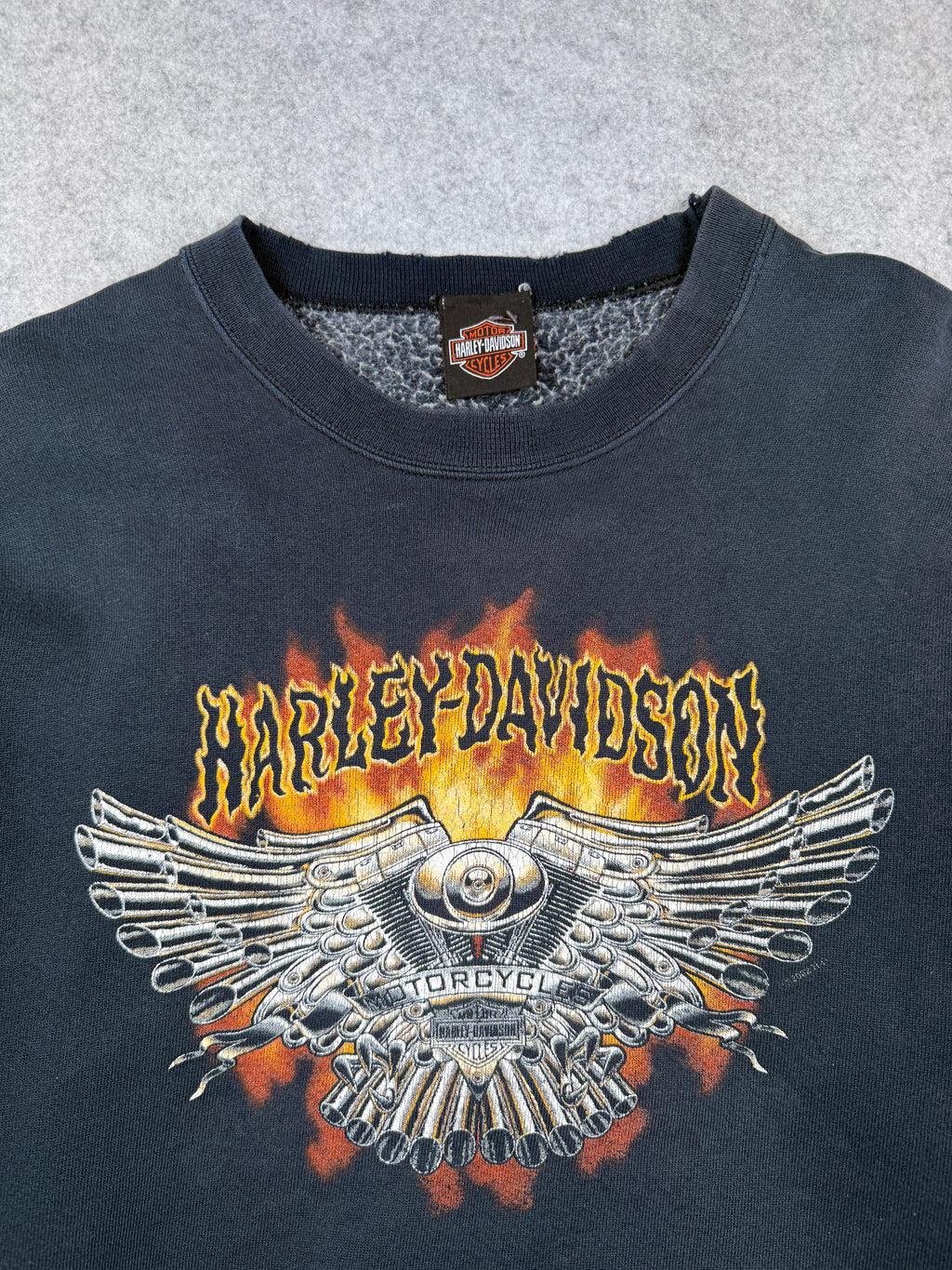 Vintage Harley Davidson Flame Spell Out Distressed Sweatshirt Black