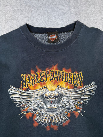 Vintage Harley Davidson Flame Spell Out Distressed Sweatshirt Black