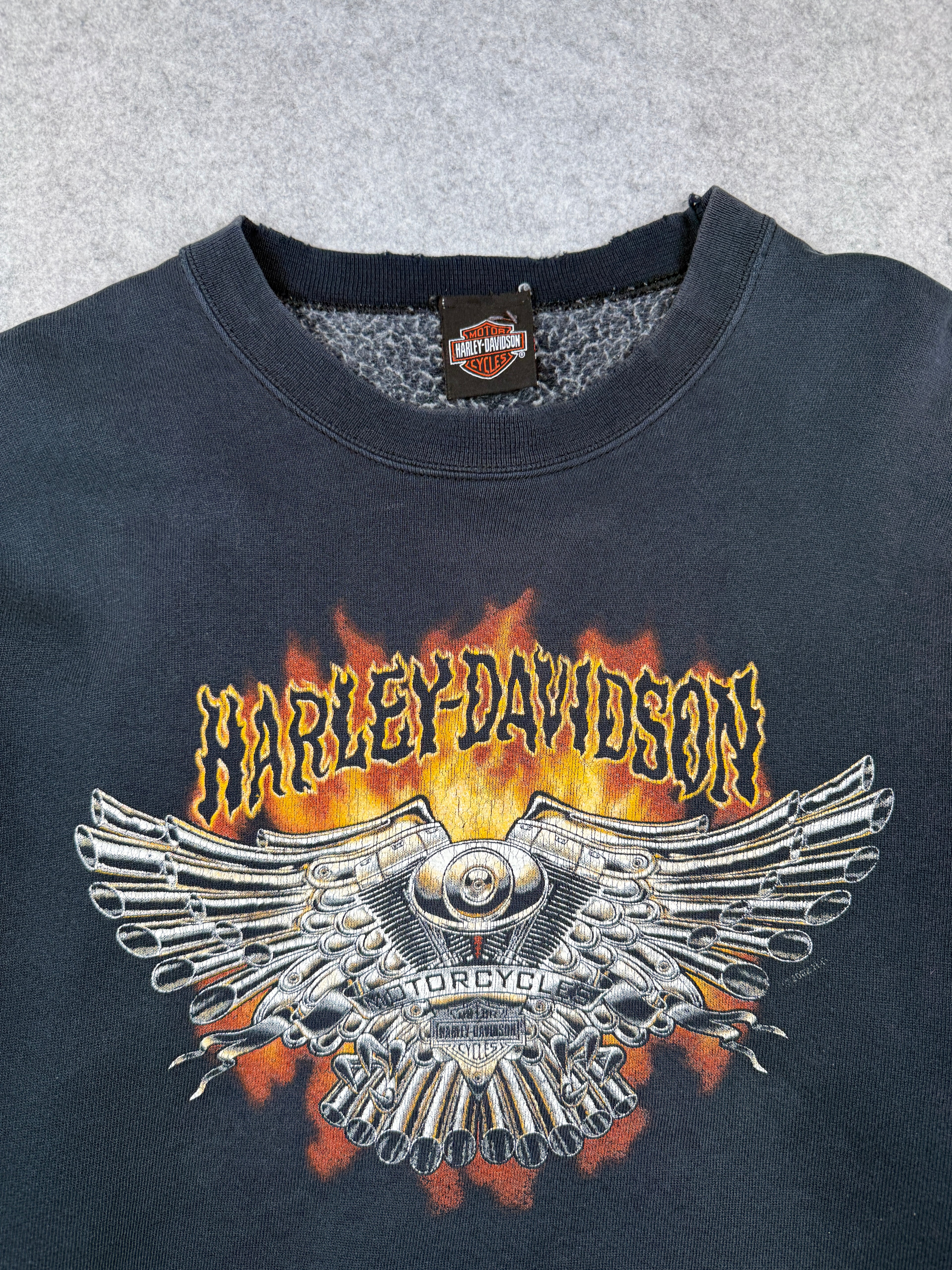 Vintage Harley Davidson Flame Spell Out Distressed Sweatshirt Black