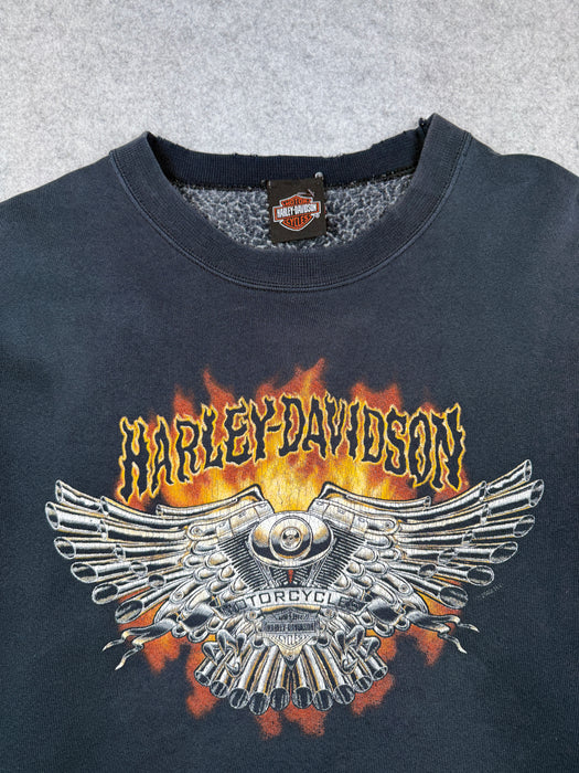 Vintage Harley Davidson Flame Spell Out Distressed Sweatshirt Black | Vitnage Clothing Store Canada