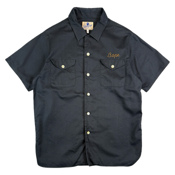 BAPE Stiched Logo Button Up Tee Black (USED)