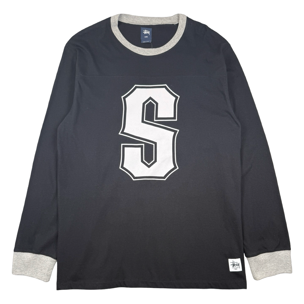Vintage Stussy Giant S Football L/S Tee Black