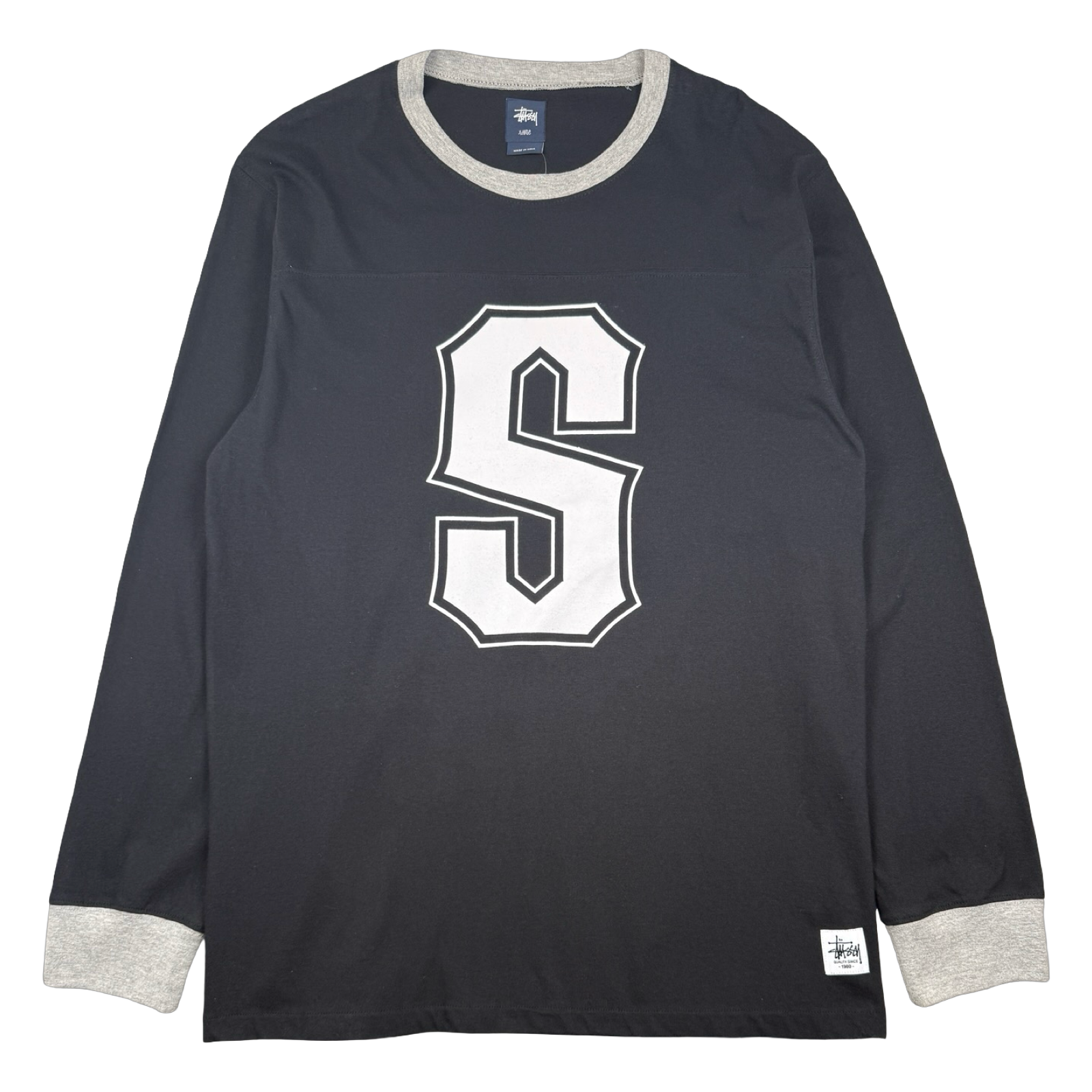 Vintage Stussy Giant S Football L/S Tee Black