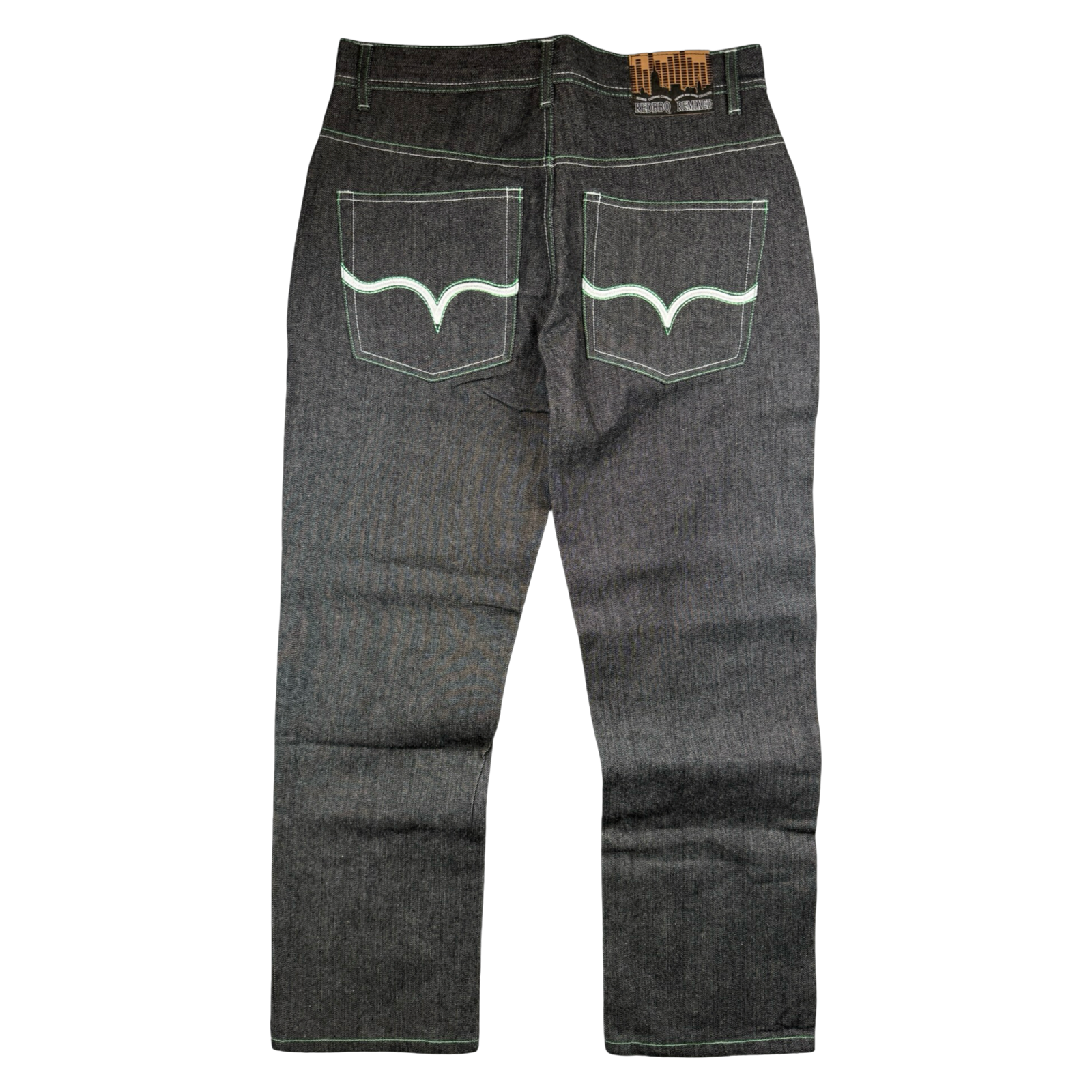 Vintage Y2K Red BBQ Remixed Denim Jeans Grey/Green