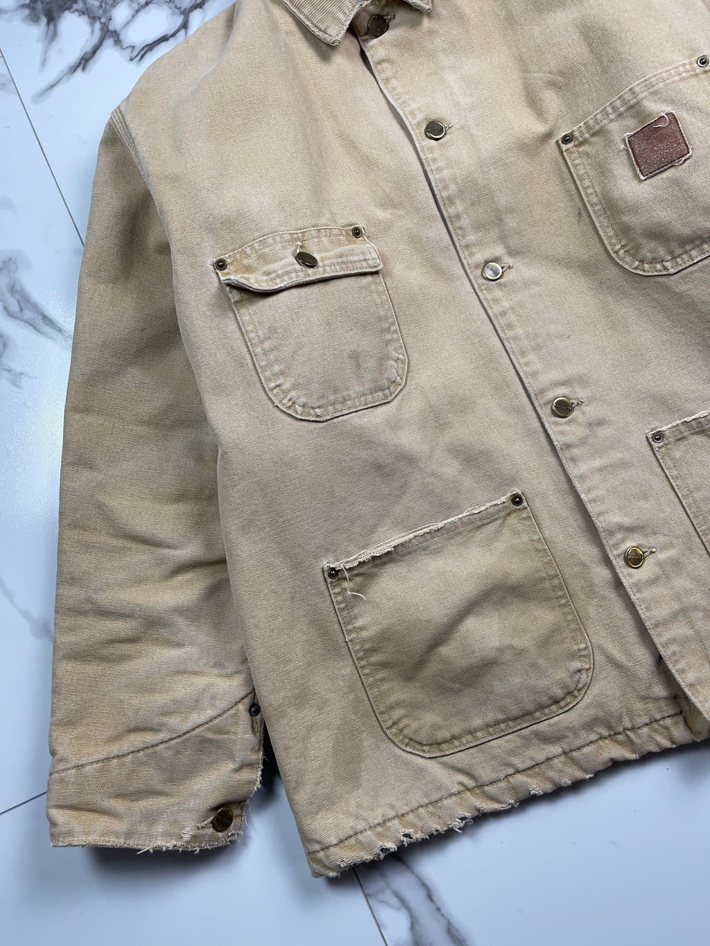 Vintage 90s Carhartt Chore Work Jacket Beige