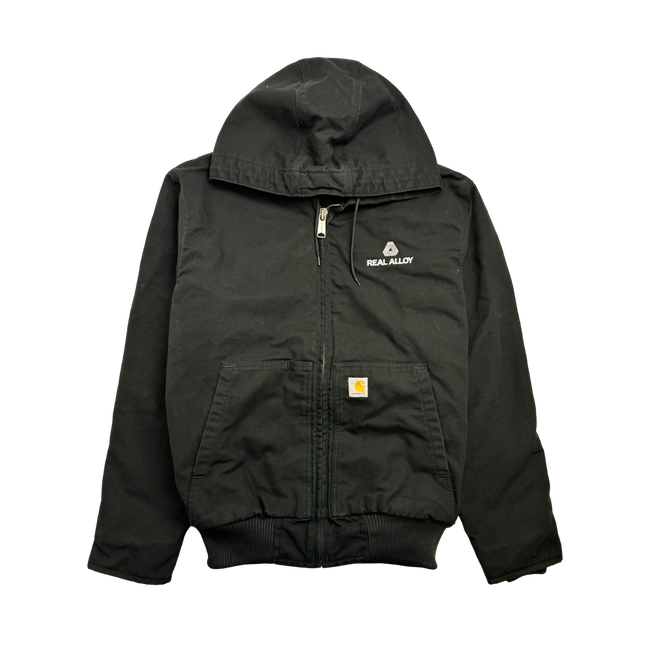 (M) Carhartt Quilt Lined Hooded Zip Work Jacket Black