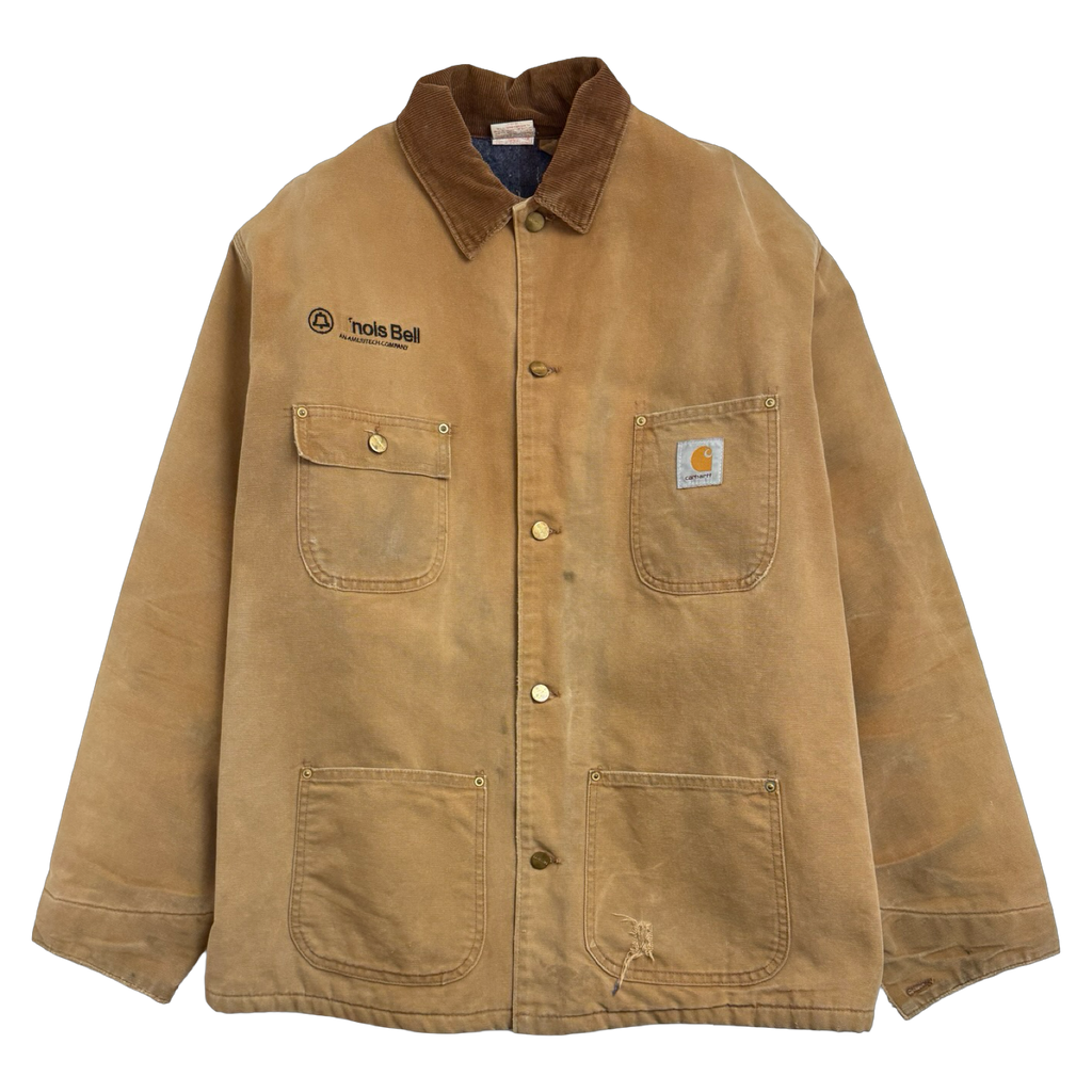 Vintage 90s Carhartt Lined Chore Corporate Work Jacket Tan