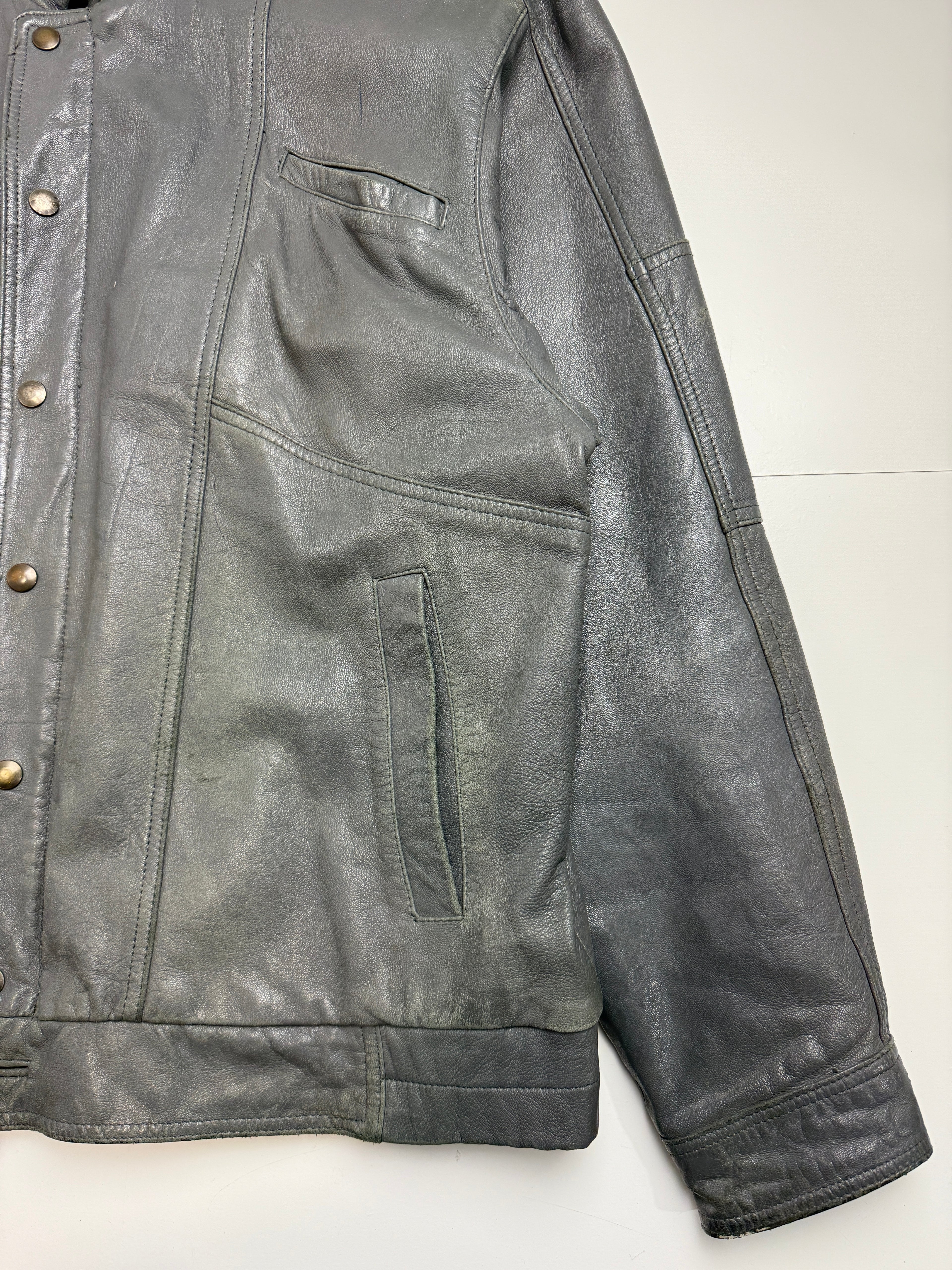 Vintage Men's Yves Saint Laurent Leather Coat Grey