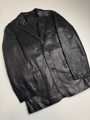 Vintage 90s Balenciaga Paris Blazer Leather Jacket Black