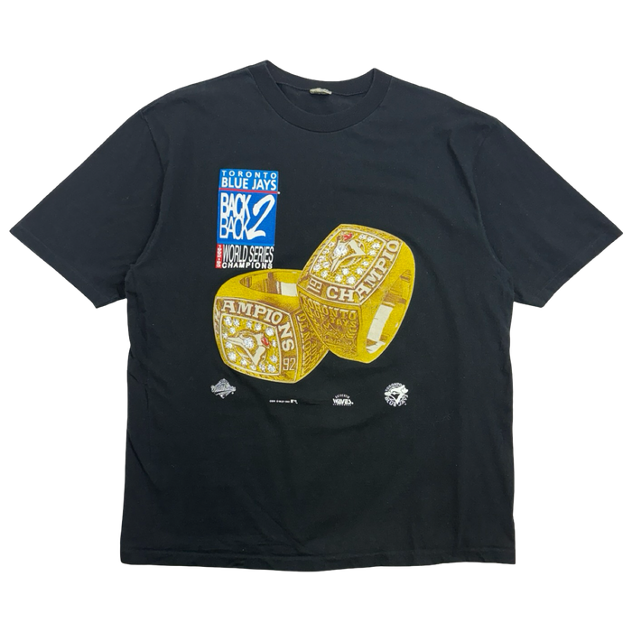 Vintage 1993 Toronto Blue Jays Back to Back Rings Tee Black | Vitnage Clothing Store Canada