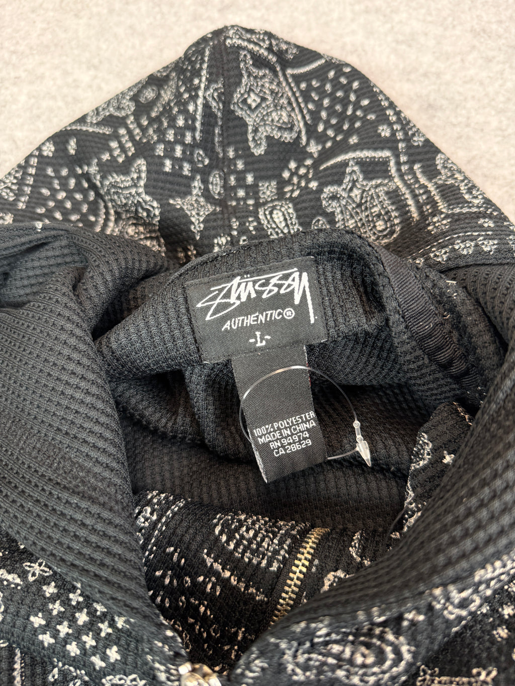 Stussy Paisley Thermal Zip-Up Hoodie Navy (USED)