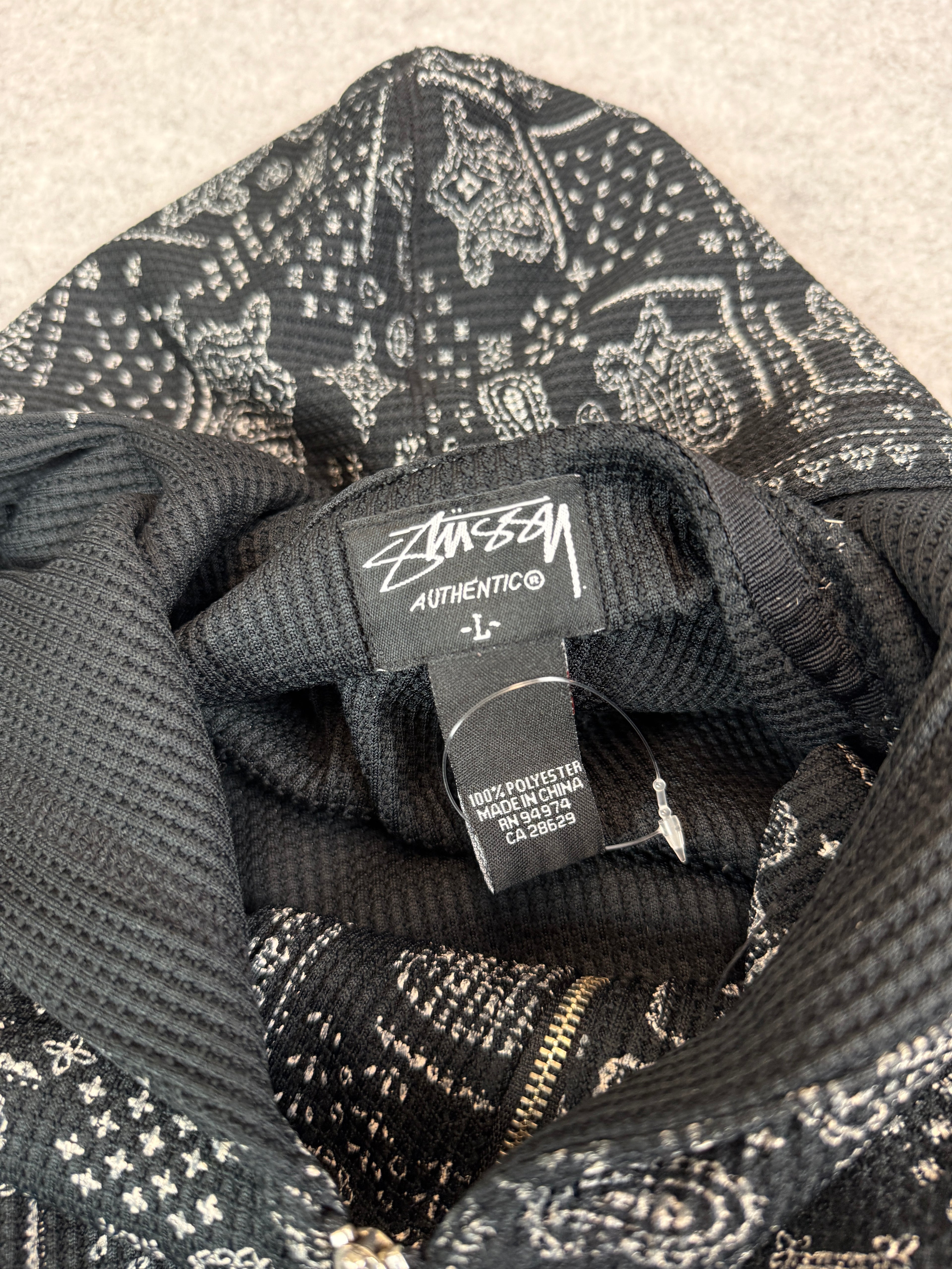 Stussy Paisley Thermal Zip-Up Hoodie Navy (USED)