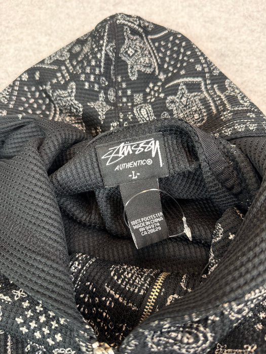 Stussy Paisley Thermal Zip-Up Hoodie Navy (USED) | Vitnage Clothing Store Canada
