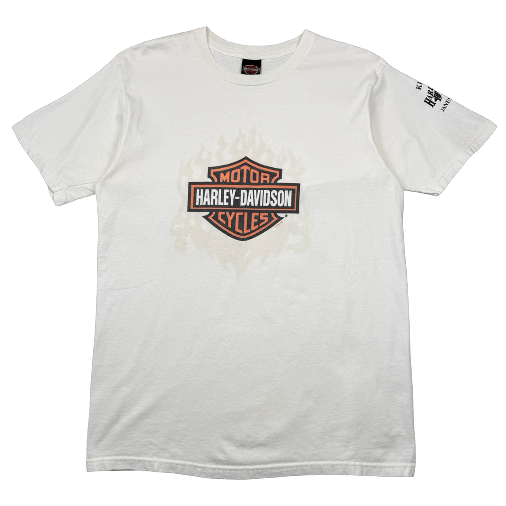 Vintage Harley Davidson Classic Logo Flame Tee White