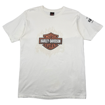 Vintage Harley Davidson Classic Logo Flame Tee White