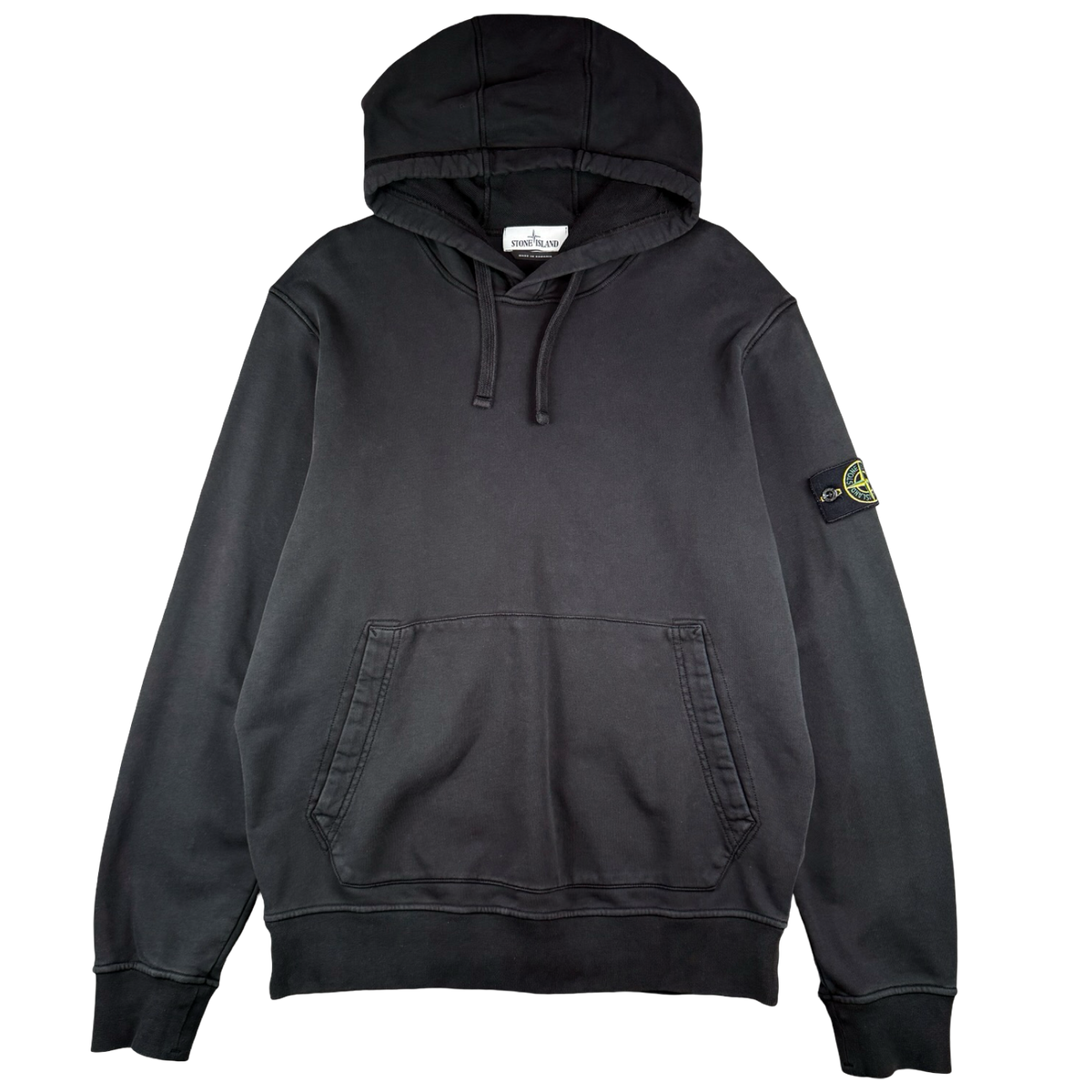 Stone Island Logo Appliqued Garment Dyed Hoodie Black (USED)