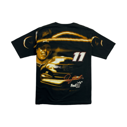 (XL) Vintage Denny Hamlin AOP Nascar Racing Tee Black | Vintage Clothing Store Canada