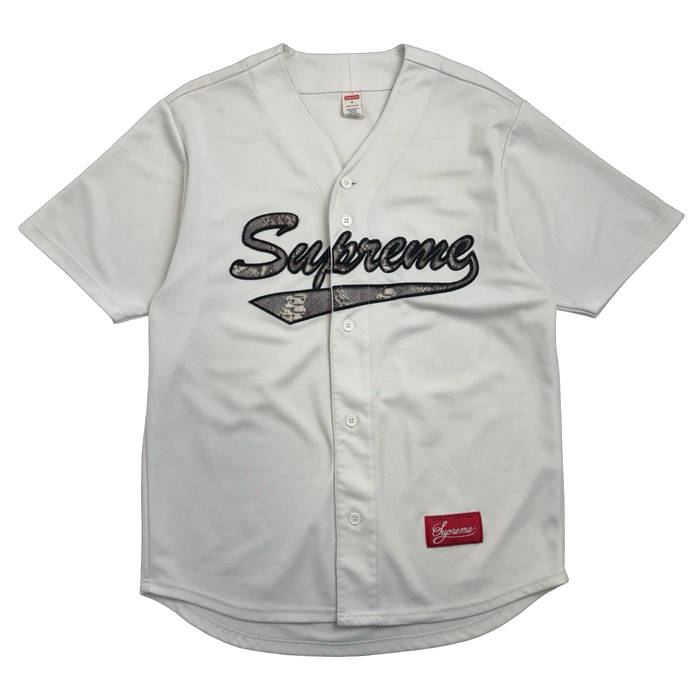 Supreme Snake Script Logo Baseball Jersey White (USED) | Vitnage Clothing Store Canada