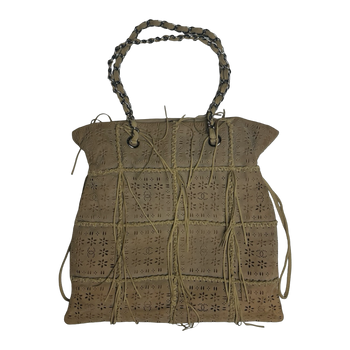 Chanel Suede Perforated Fringe Tote Bag Beige