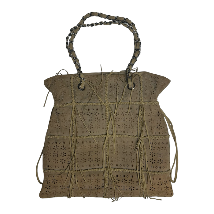 Chanel Suede Perforated Fringe Tote Bag Beige | Vitnage Clothing Store Canada