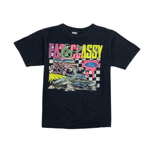 (L) Vintage '90 Ford Fat & Classy Hot Rod Tee Black | Vintage Clothing Store Canada