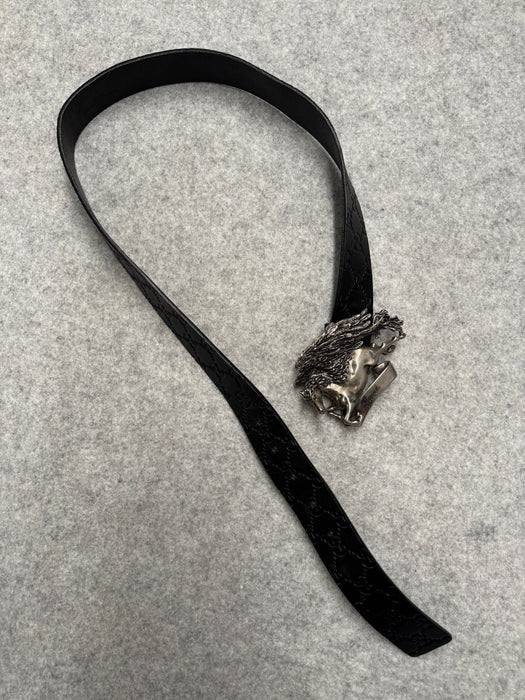 Gucci Pegasus Leather Belt Black (USED) | Vitnage Clothing Store Canada