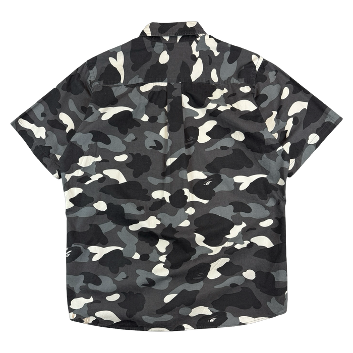 BAPE Camo Pocket Emblem Button Up Shirt Black/Grey (USED) | Vitnage Clothing Store Canada