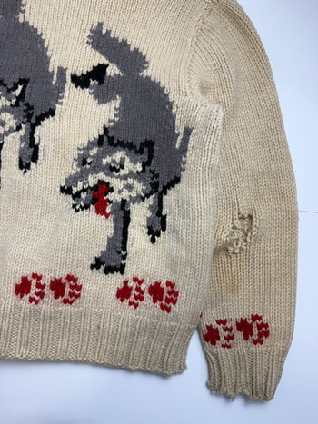 Vintage Cowichan Wolf Knitted Zip up Sweater