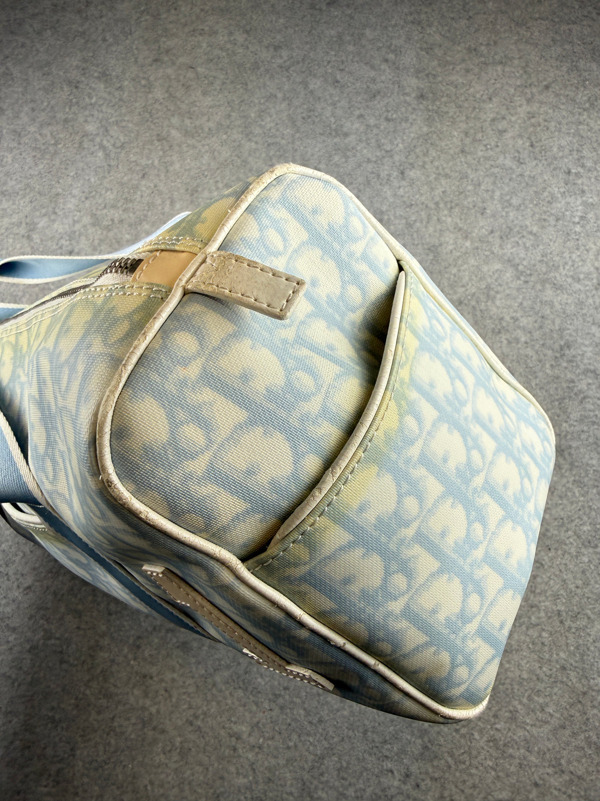 Women’s Christian Dior Trotter Canvas Boston Bag Light Blue