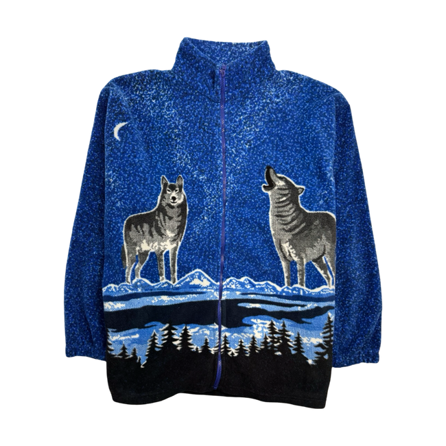 Vintage Nature Wolf Zip Fleece Blue