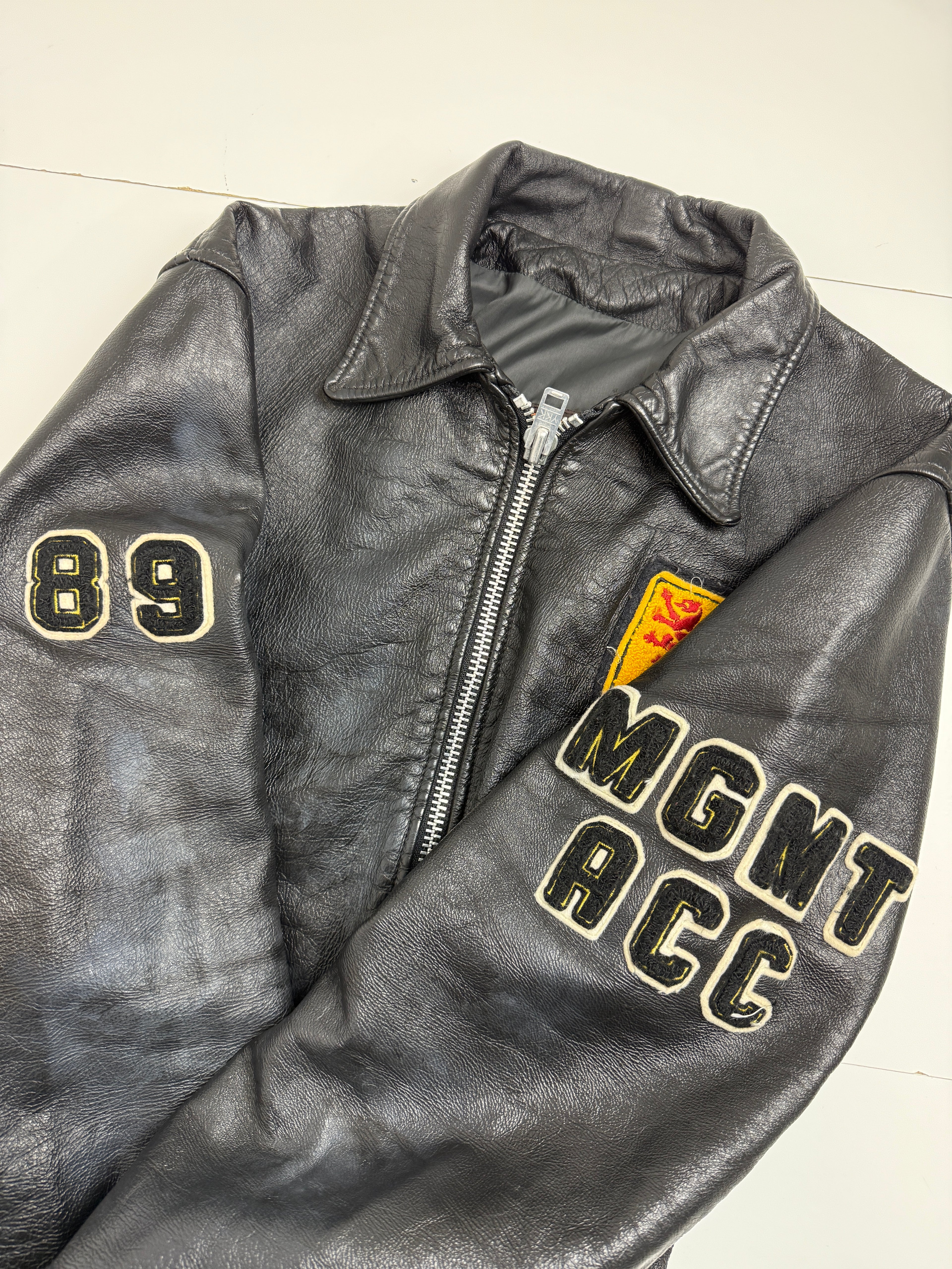 Vintage 80’s University Of Waterloo Leather Jacket Black