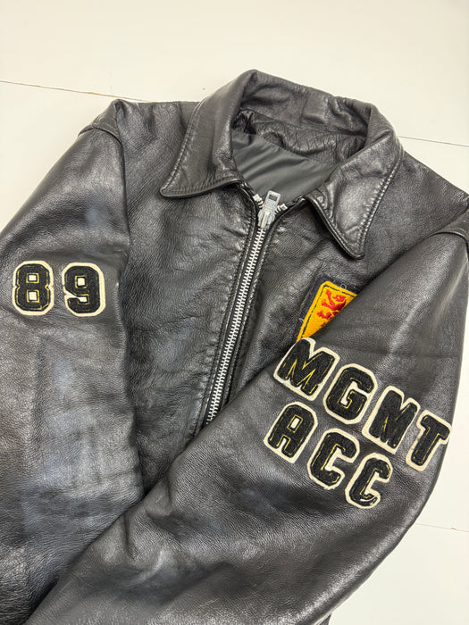 Vintage 80’s University Of Waterloo Leather Jacket Black | Vitnage Clothing Store Canada