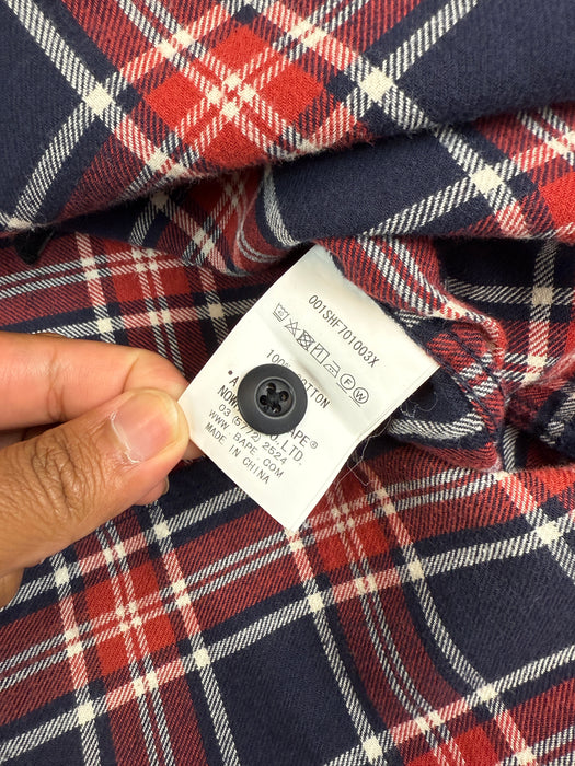 BAPE Shark Flannel Button Up L/S Burgundy (USED) | Vitnage Clothing Store Canada
