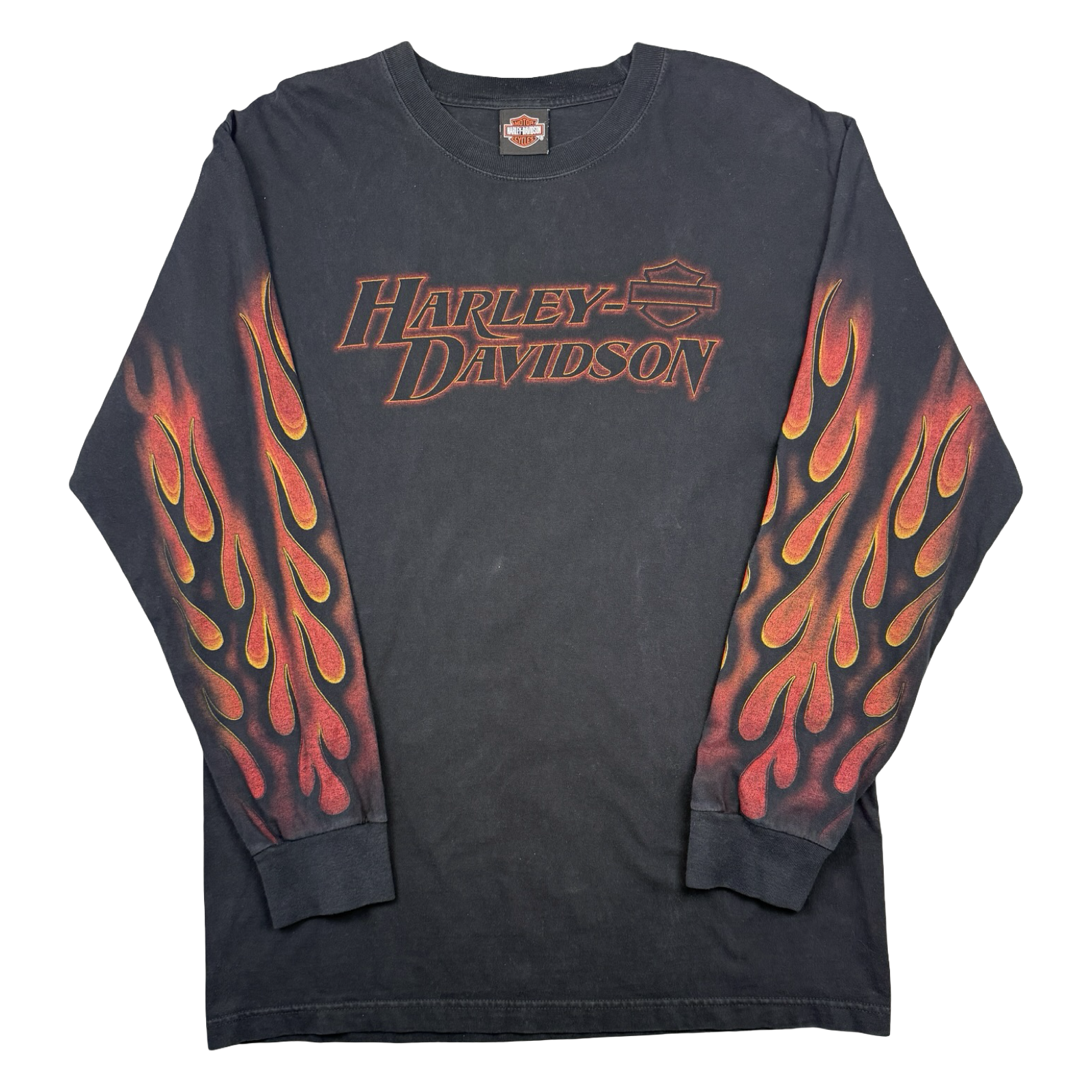 Vintage Harley Davidson Full Flame Sleeve Kegel L/S Tee Black