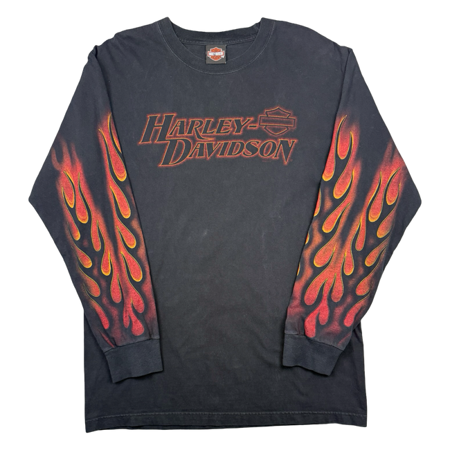 Vintage Harley Davidson Full Flame Sleeve Kegel L/S Tee Black