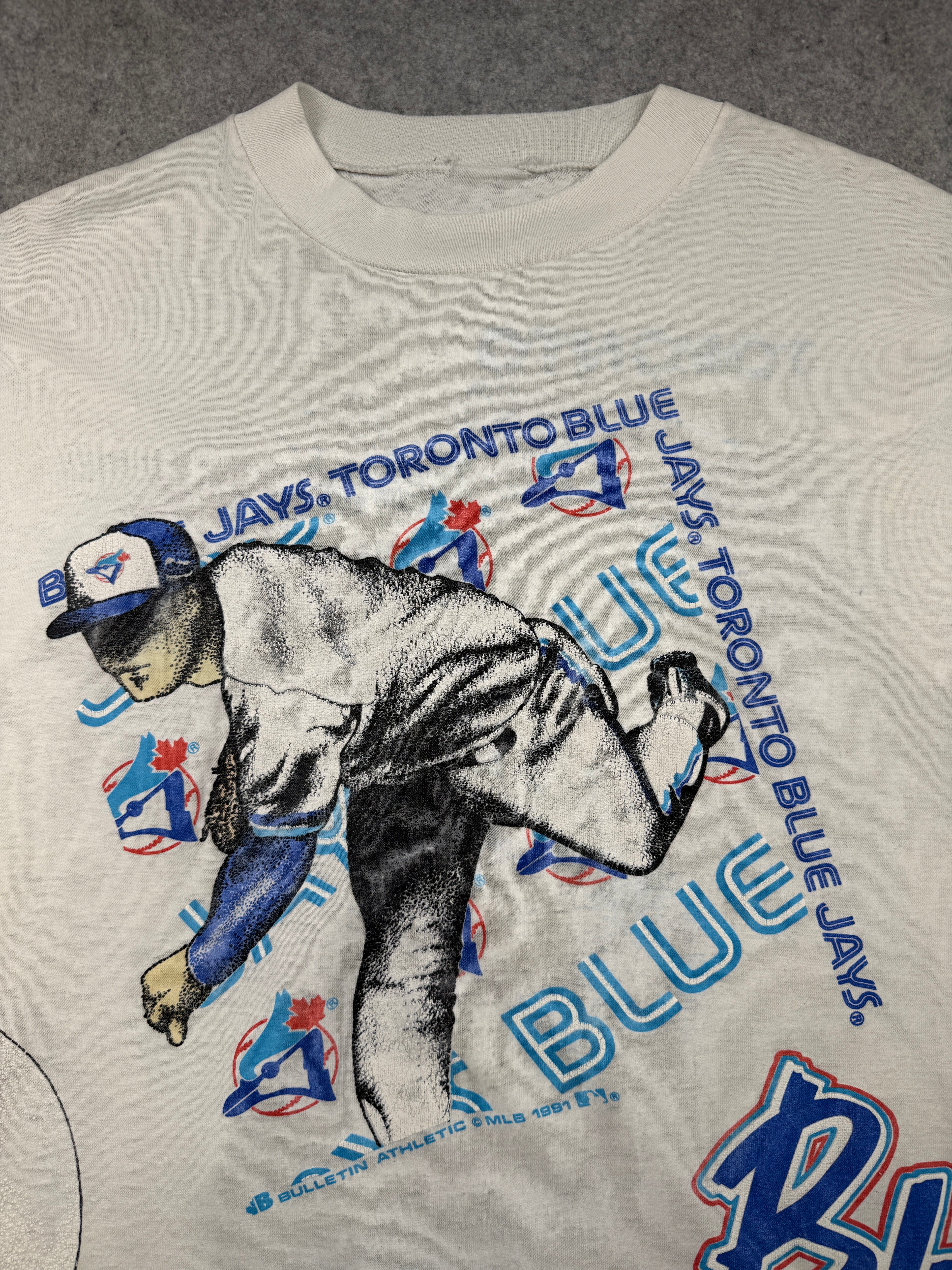 Vintage '91 Bulletin Athletics Toronto Blue Jays AOP Tee White