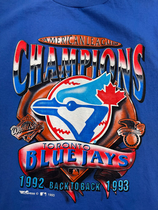 Vintage '93 Toronto Blue Jays Back To Back Championship Tee Blue | Vitnage Clothing Store Canada