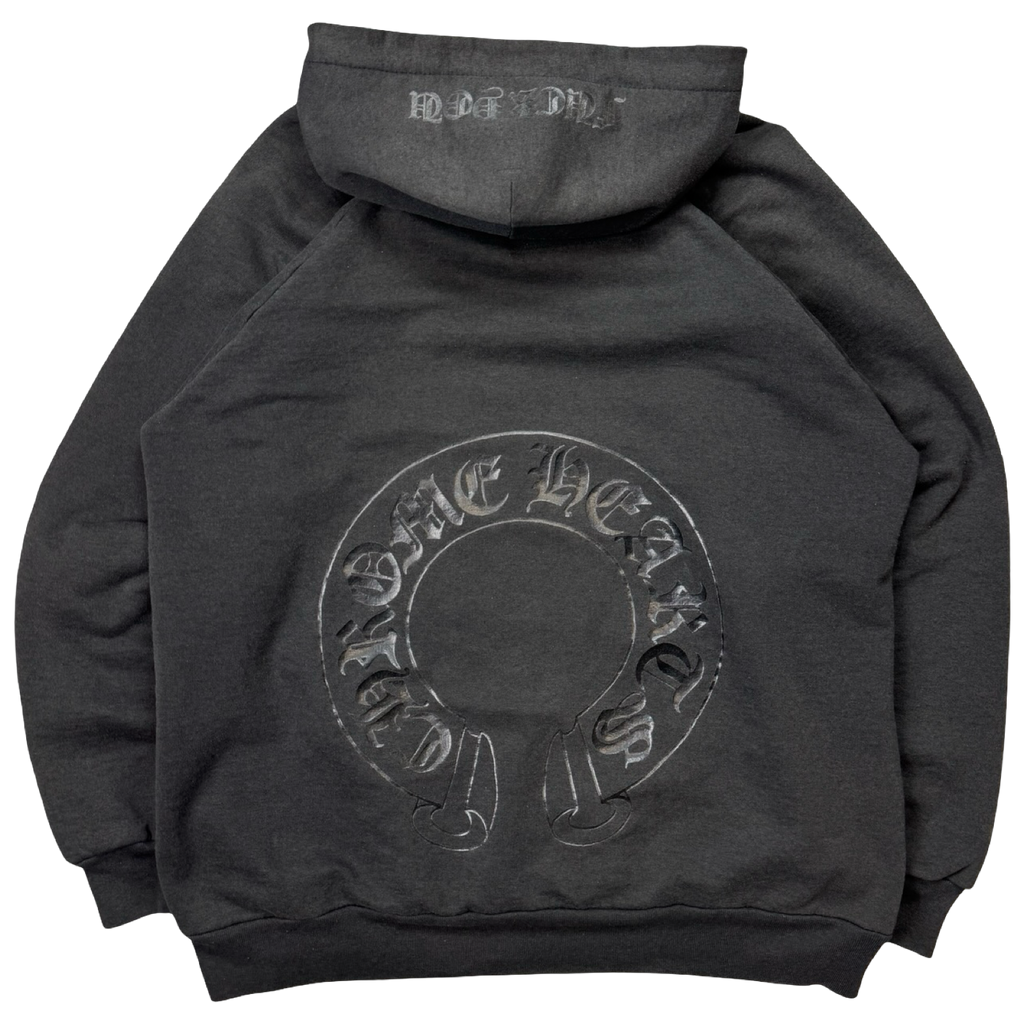 Vintage Faded Chrome Hearts Tonal Black Horseshoe Thermal Hoodie