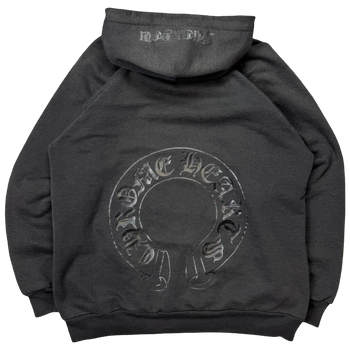 Vintage Faded Chrome Hearts Tonal Black Horseshoe Thermal Hoodie