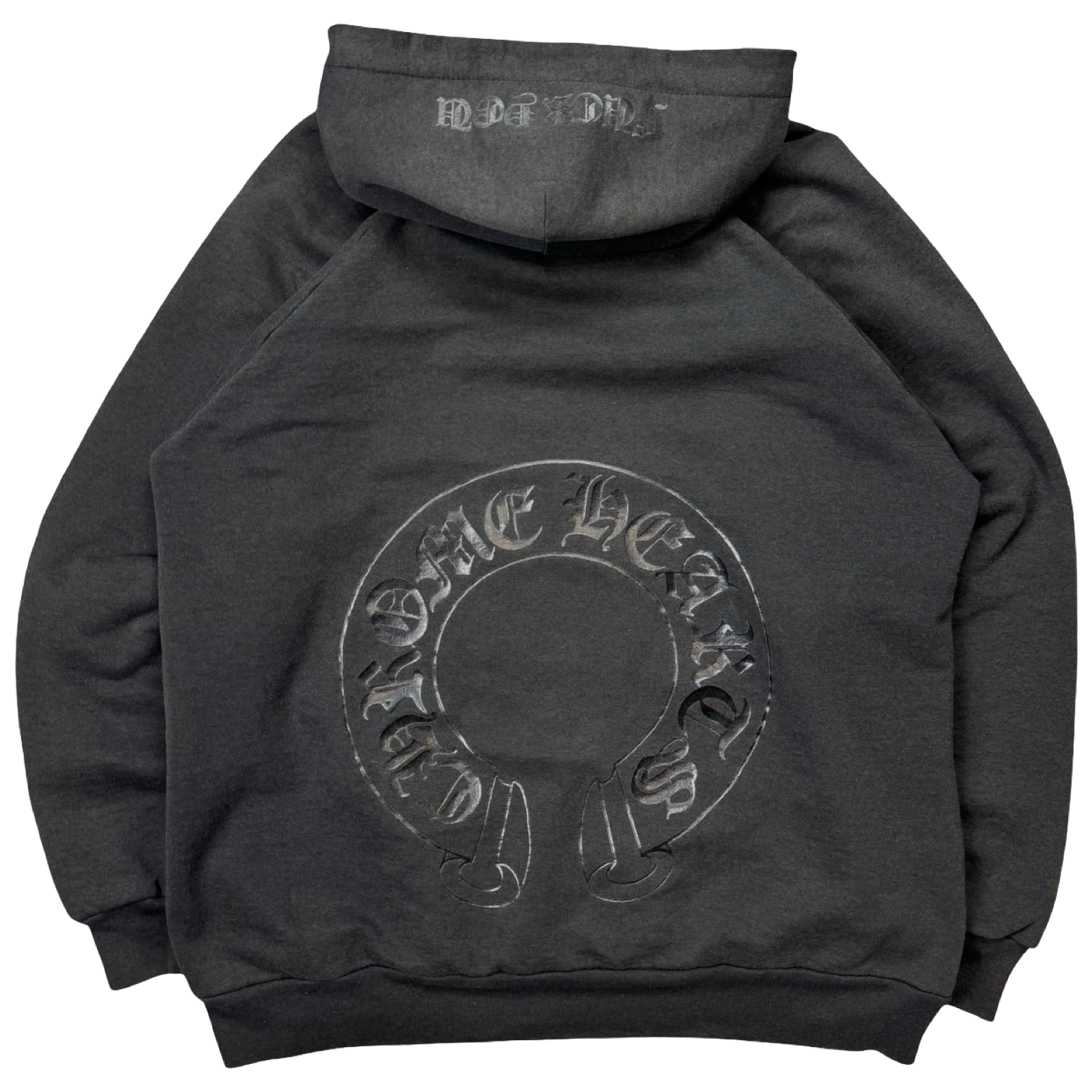 Vintage Faded Chrome Hearts Tonal Black Horseshoe Thermal Hoodie