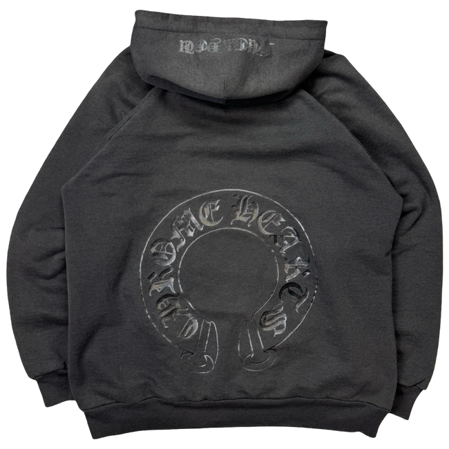Vintage Faded Chrome Hearts Tonal Black Horseshoe Thermal Hoodie