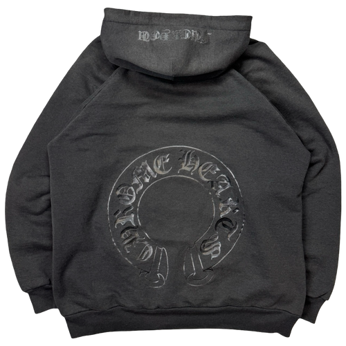 Vintage Faded Chrome Hearts Tonal Black Horseshoe Thermal Hoodie | Vintage Clothing Store Canada