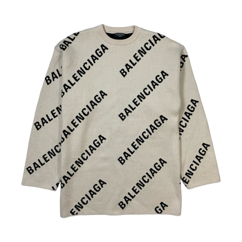 Balenciaga All-Over Logo Oversized Crewneck White (USED)