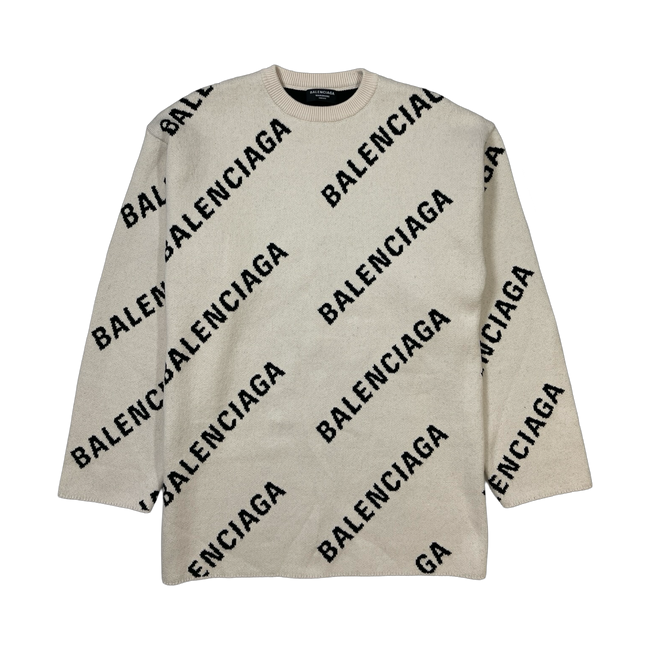 Balenciaga All-Over Logo Oversized Crewneck White (USED)