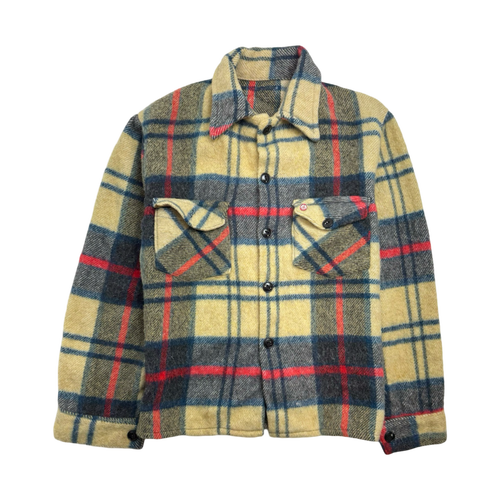 (S) Vintage Wool Button Up Flannel Beige/Blue | Vintage Clothing Store Canada