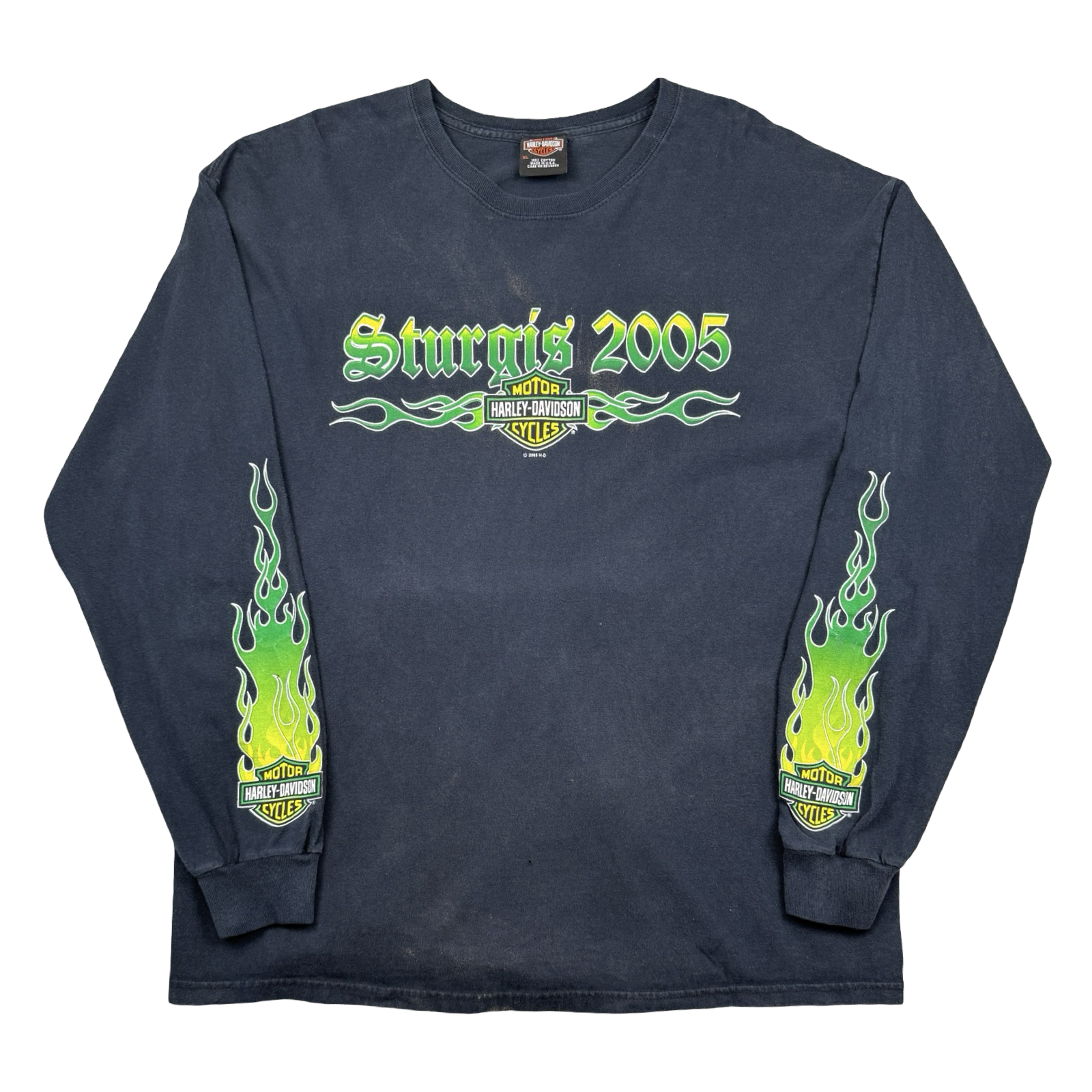 Vintage Harley Davidson Sturgis Green Flame Sleeve L/S Tee