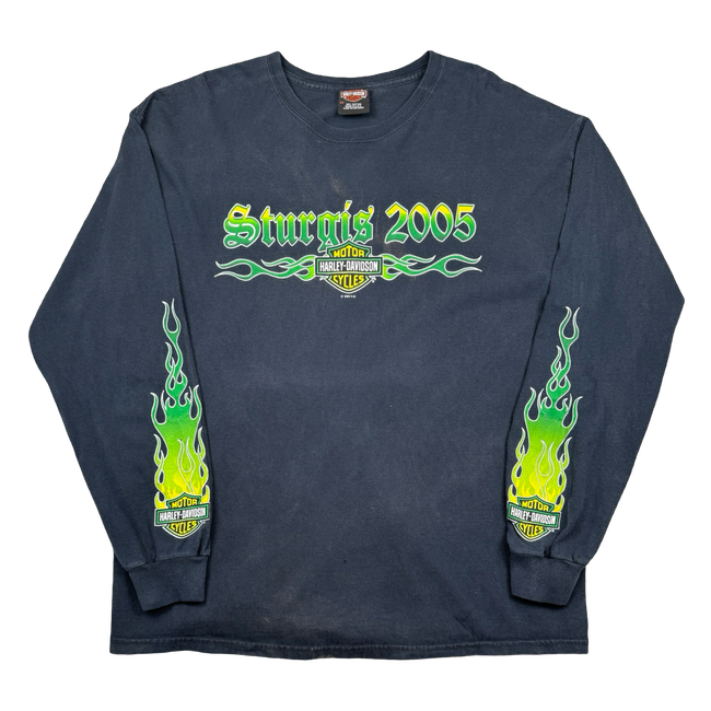 Vintage Harley Davidson Sturgis Green Flame Sleeve L/S Tee