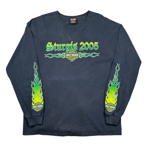 Vintage Harley Davidson Sturgis Green Flame Sleeve L/S Tee | Vintage Clothing Store Canada
