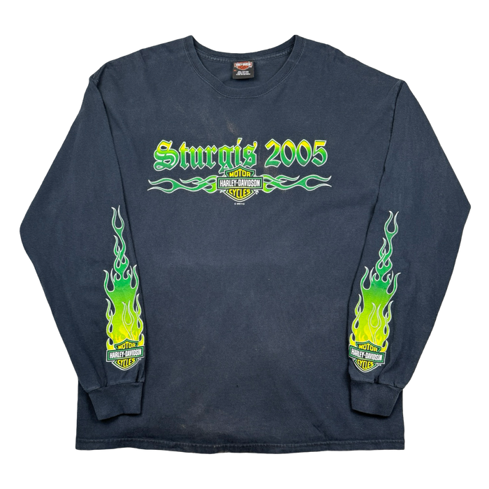 Vintage Harley Davidson Sturgis Green Flame Sleeve L/S Tee | Vitnage Clothing Store Canada
