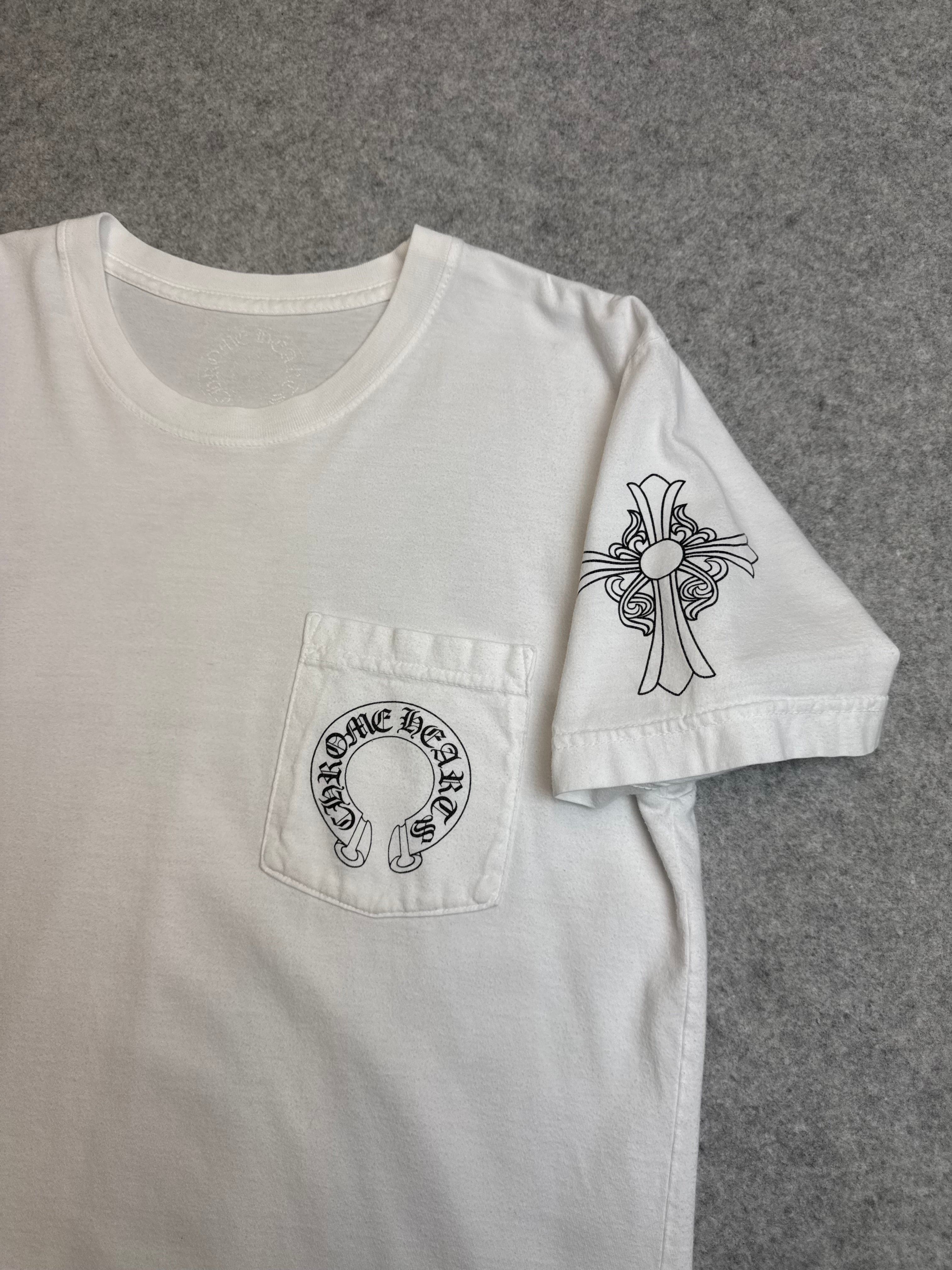 Chrome Hearts Hollywood Horseshoe Cross Pocket Tee White